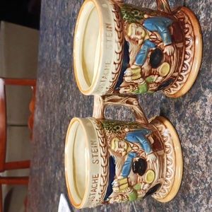 2 Vintage mustache Stein Ceramic mugs. Made in Japan.
